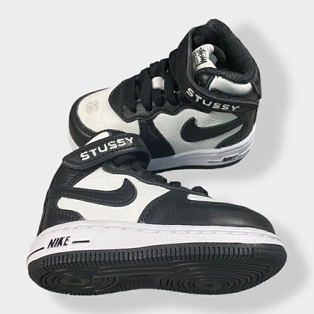 Nike x Stussy Air Force 1 Mid TD Black / White Toddler size 4C DN4160-002 New